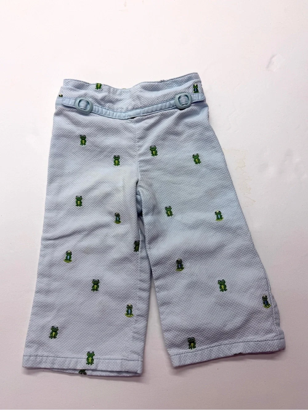 Vintage 2004 Gymboree Blue Pique Pants with Green Frog Embroidery Cotton